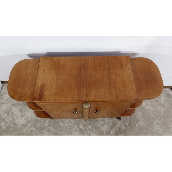 Image 1 of Meuble de bar vintage sur roulettes en placage de noyer, 1930