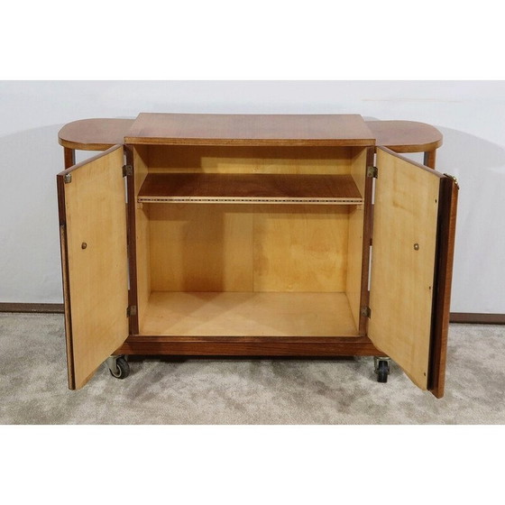 Image 1 of Meuble de bar vintage sur roulettes en placage de noyer, 1930