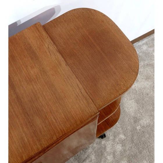 Image 1 of Meuble de bar vintage sur roulettes en placage de noyer, 1930
