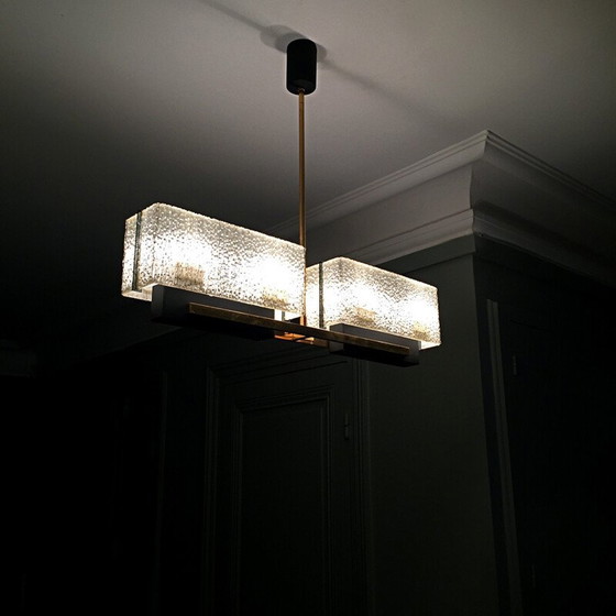 Image 1 of Lustre vintage Arlus en métal doré et Pespex - 1960s