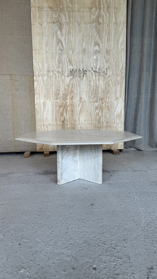 Table basse octogonale en travertin Vintage