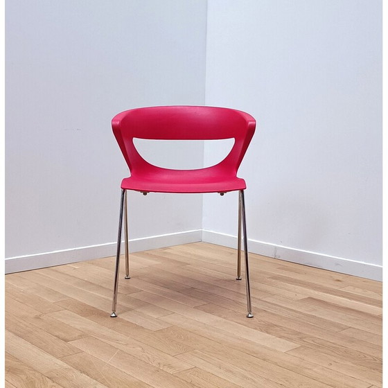 Image 1 of Paire de chaises Kicca vintage en plastique rouge et aluminium chromé pour Kastel