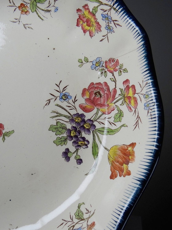 Image 1 of Coupe Longchamp Terre De Fer Ancien Faïence Polychrome Fleurs