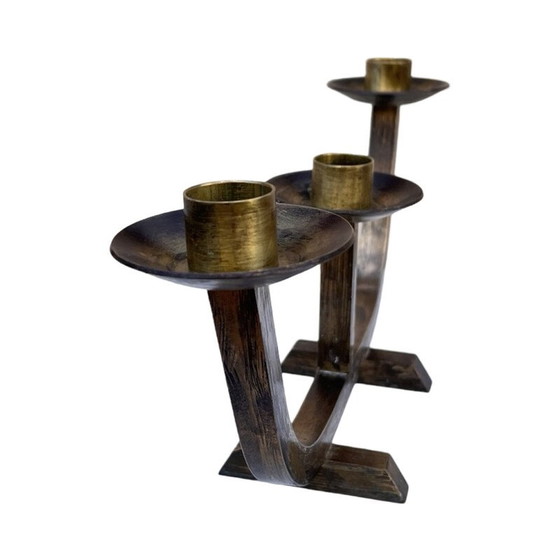 Image 1 of Chandelier vintage en laiton brossé, Autriche 1970