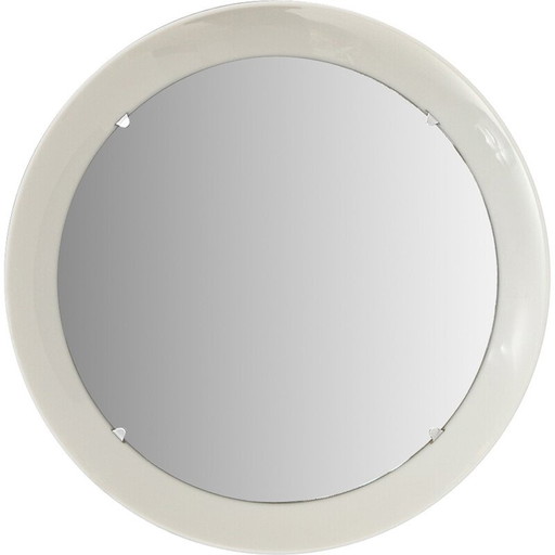 Miroir cylindrique vintage avec cadre en plastique blanc, Italie 1970