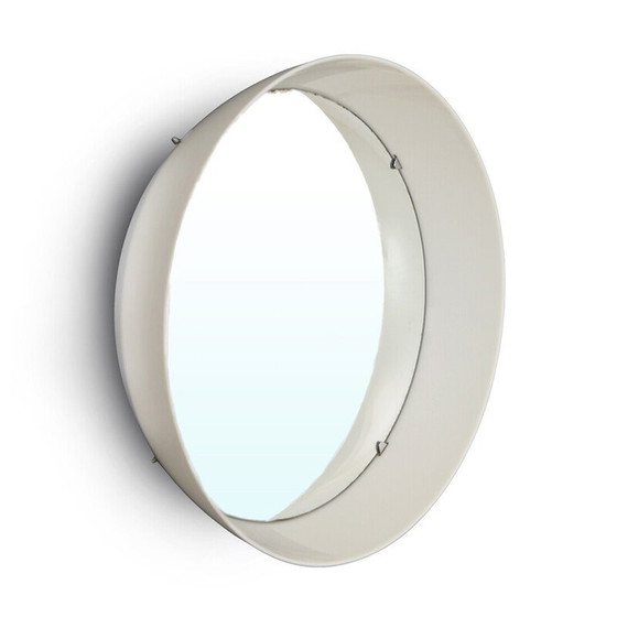 Image 1 of Miroir cylindrique vintage avec cadre en plastique blanc, Italie 1970