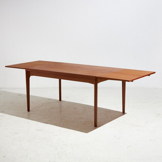 Image 1 of Table de salle à manger vintage en teck avec 2 rallonges par Henry Kjærnulf pour Vejle, 1960