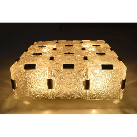 Image 1 of Plafonnier vintage en verre taillé et métal par Kamenicky Senov, Tchécoslovaquie 1960
