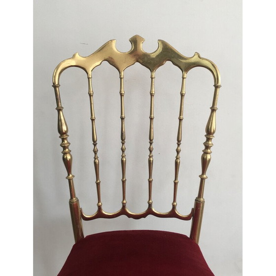 Image 1 of Chaise Chiavari vintage en laiton et tissu rouge 1940