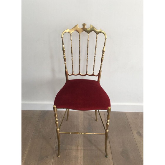 Image 1 of Chaise Chiavari vintage en laiton et tissu rouge 1940