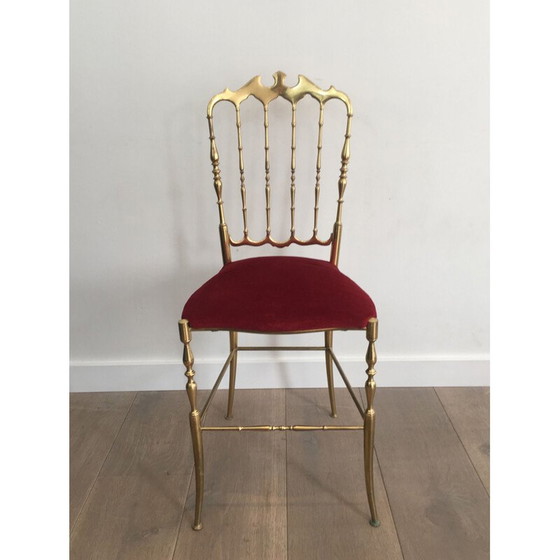 Image 1 of Chaise Chiavari vintage en laiton et tissu rouge 1940