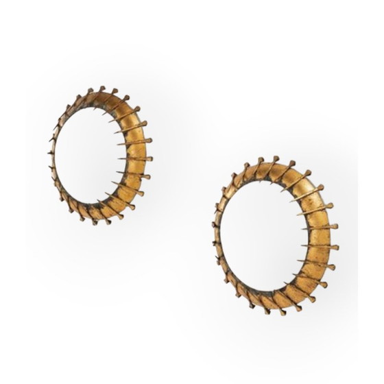 Image 1 of Paire d'appliques vintage en métal doré et verre opalin, France 1960