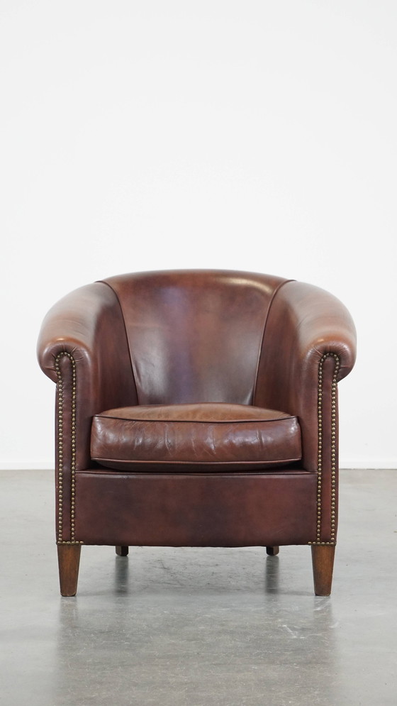 Image 1 of Fauteuil club en cuir de vachette de style anglais