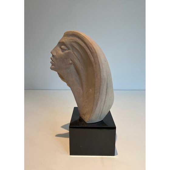 Image 1 of Sculpture vintage en terre cuite représentant un visage de femme, 1980