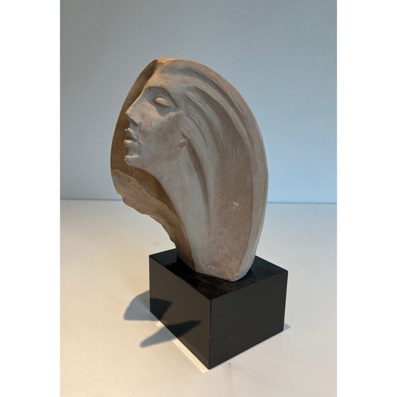 Image 1 of Sculpture vintage en terre cuite représentant un visage de femme, 1980