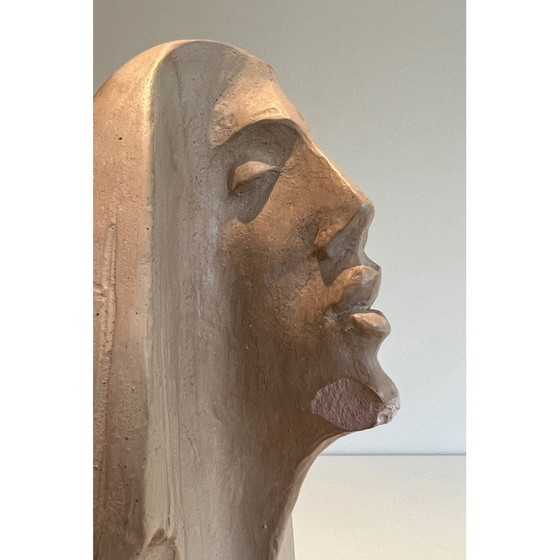 Image 1 of Sculpture vintage en terre cuite représentant un visage de femme, 1980