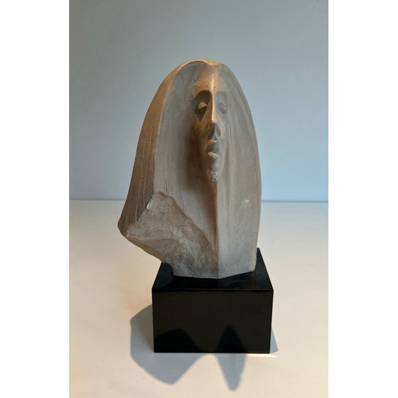 Image 1 of Sculpture vintage en terre cuite représentant un visage de femme, 1980