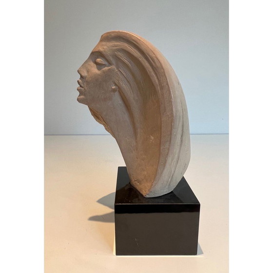 Image 1 of Sculpture vintage en terre cuite représentant un visage de femme, 1980