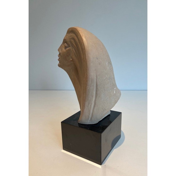 Image 1 of Sculpture vintage en terre cuite représentant un visage de femme, 1980