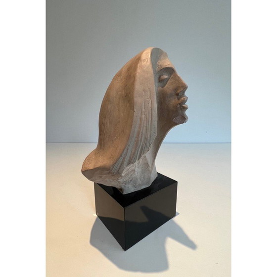 Image 1 of Sculpture vintage en terre cuite représentant un visage de femme, 1980