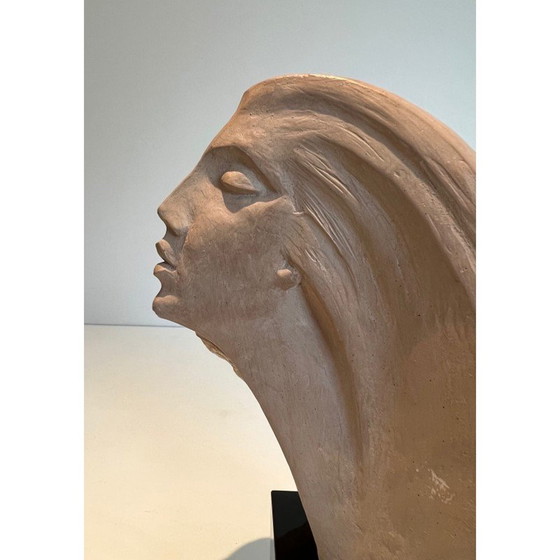 Image 1 of Sculpture vintage en terre cuite représentant un visage de femme, 1980