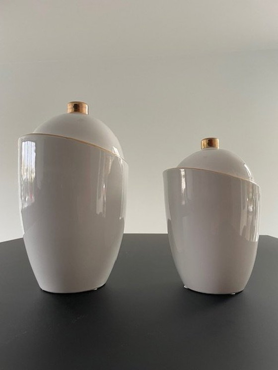 Image 1 of 2X Pot Saturn Hush Living Céramique Blanche (Grand & Petit Modèle)