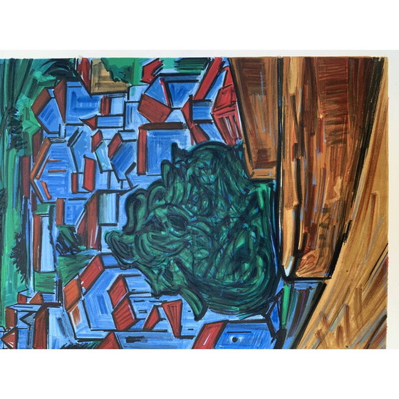 Image 1 of Affiche lithographique vintage du village de Kischka, 1971