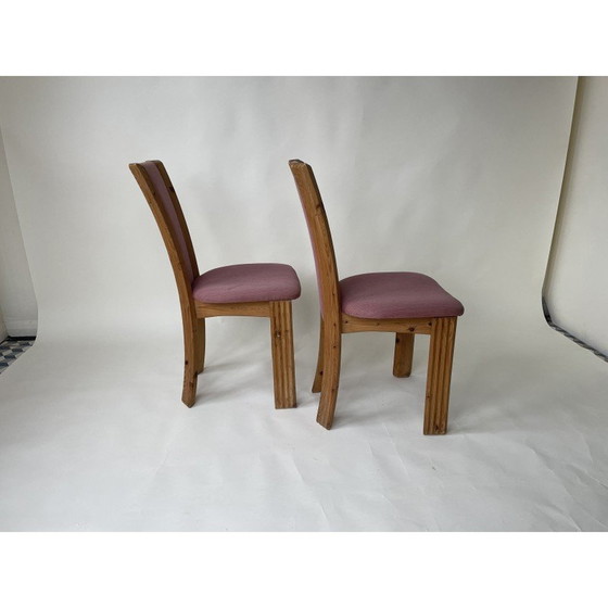 Image 1 of Ensemble de 4 chaises de salle à manger vintage en pin et tissu, Danemark 1980