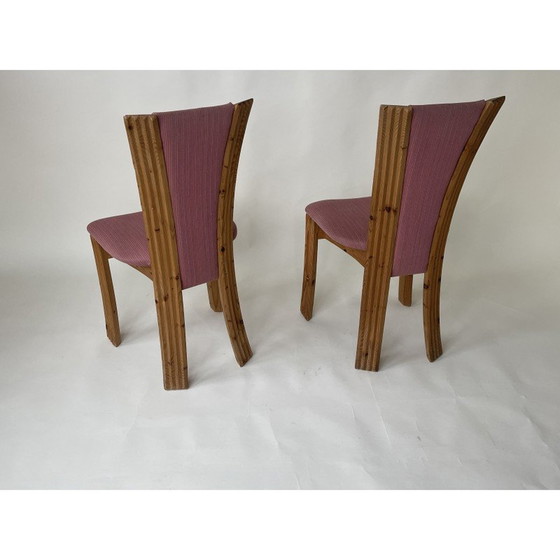 Image 1 of Ensemble de 4 chaises de salle à manger vintage en pin et tissu, Danemark 1980