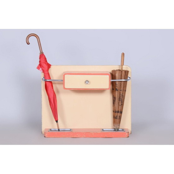 Image 1 of Mur de couloir vintage Bauhaus en acier chromé et bois, Tchécoslovaquie 1930