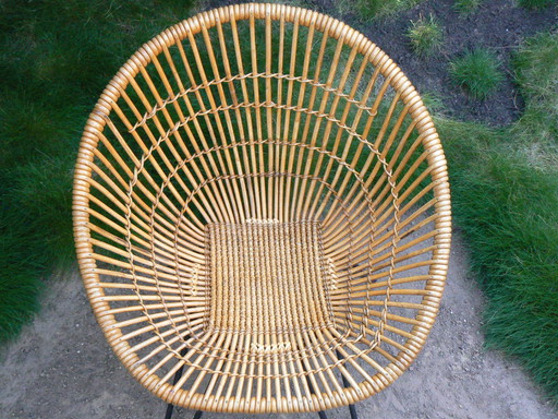 Rare chaise Rohé en rotin vintage 50s/60s