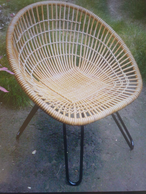 Image 1 of Rare chaise Rohé en rotin vintage 50s/60s