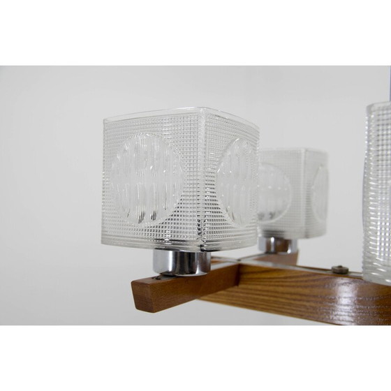 Image 1 of Lustre vintage en métal, bois et verre par Instala Decin, Tchécoslovaquie 1970