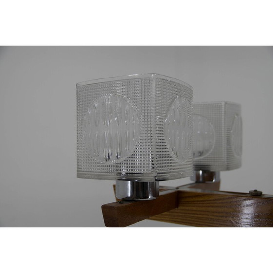 Image 1 of Lustre vintage en métal, bois et verre par Instala Decin, Tchécoslovaquie 1970
