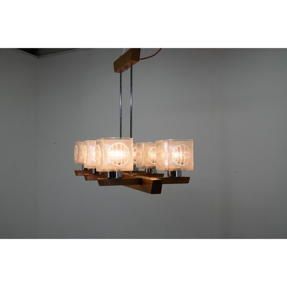Image 1 of Lustre vintage en métal, bois et verre par Instala Decin, Tchécoslovaquie 1970