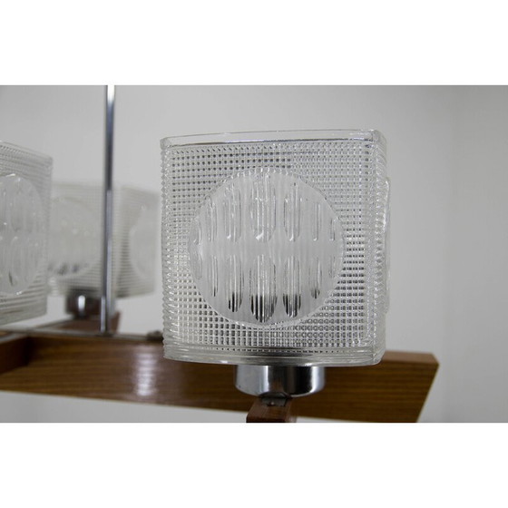 Image 1 of Lustre vintage en métal, bois et verre par Instala Decin, Tchécoslovaquie 1970