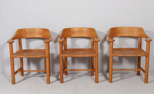 Hirtshals Savværk, Lot de 3 Chaises / Chaises de salle à manger par Rainer Daumiller, Pin, Danemark, années 1970