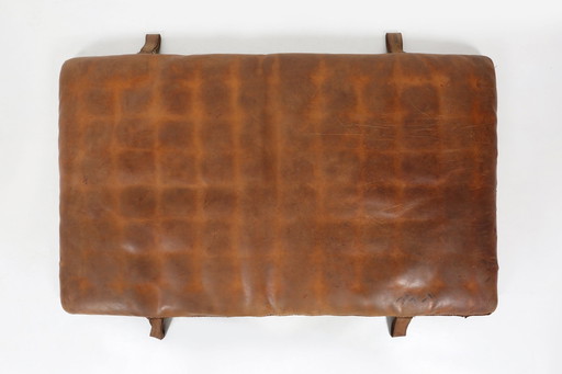 Tapis de gymnastique vintage en cuir épais, Belgique 1930S