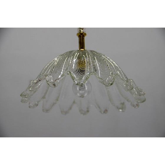 Image 1 of Lampe suspendue vintage en laiton et verre, Italie 1970