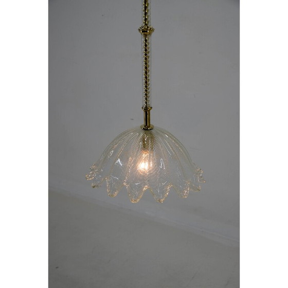 Image 1 of Lampe suspendue vintage en laiton et verre, Italie 1970