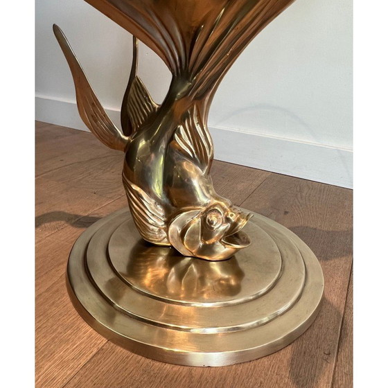 Image 1 of Table basse vintage en laiton représentant un poisson, France 1970