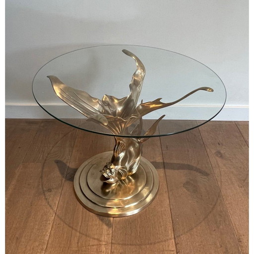 Table basse vintage en laiton représentant un poisson, France 1970
