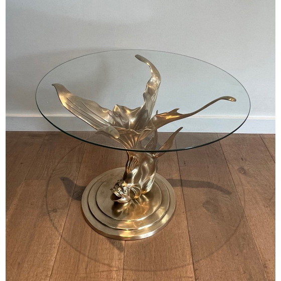 Image 1 of Table basse vintage en laiton représentant un poisson, France 1970