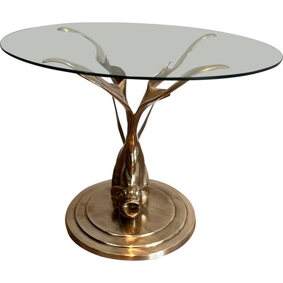Image 1 of Table basse vintage en laiton représentant un poisson, France 1970