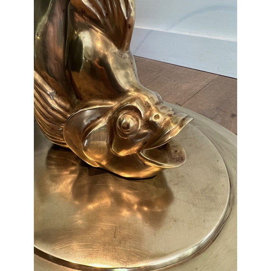 Image 1 of Table basse vintage en laiton représentant un poisson, France 1970