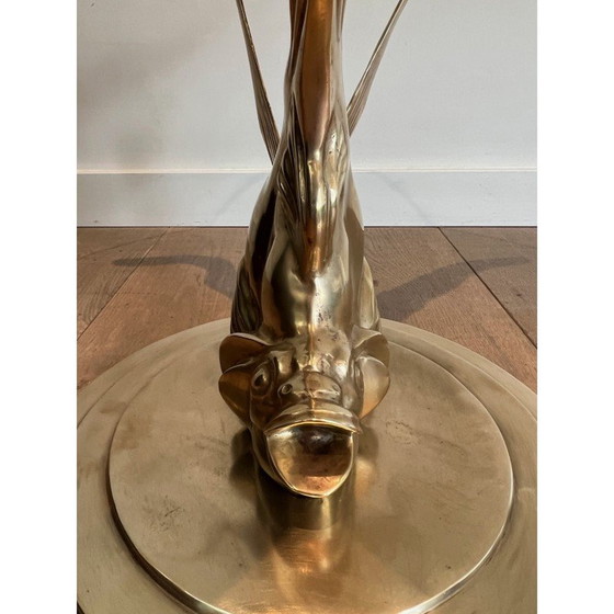 Image 1 of Table basse vintage en laiton représentant un poisson, France 1970