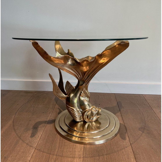 Image 1 of Table basse vintage en laiton représentant un poisson, France 1970