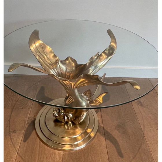 Image 1 of Table basse vintage en laiton représentant un poisson, France 1970