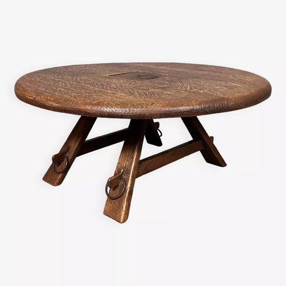 Image 1 of Table basse rustique en chêne brutaliste