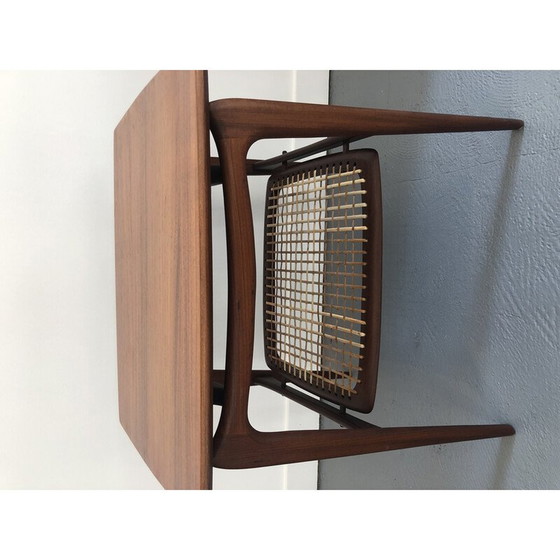 Image 1 of Table d'appoint vintage en teck et rotin par Louis Van Teeffelen pour Webe, 1960